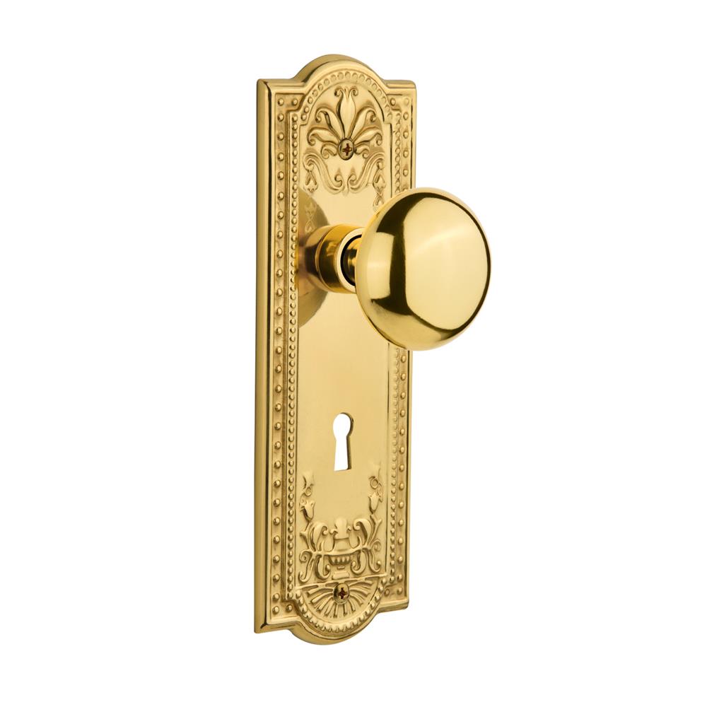 Nostalgic Warehouse MEANYK Single Dummy Knob Meadows Plate with New York Knob and Keyhole in Unlacquered Brass